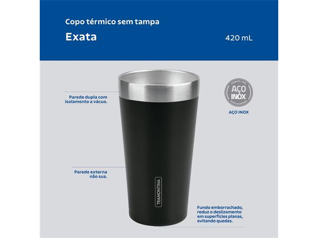Copo Térmico Tramontina Exata em Aço Inox Preto sem Tampa 420 ml - 2
