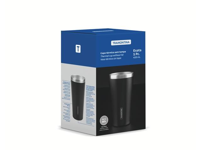 Copo Térmico Tramontina Exata em Aço Inox Preto sem Tampa 420 ml - 1