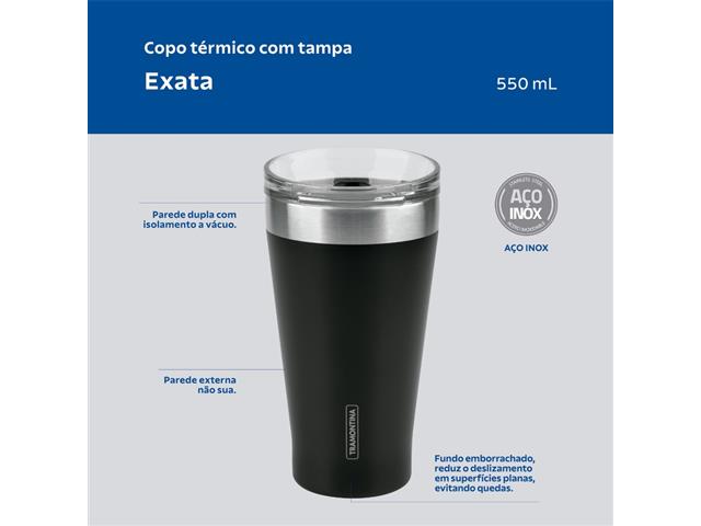 Copo Térmico Tramontina Exata em Aço Inox Preto com Tampa 550 ml - 2