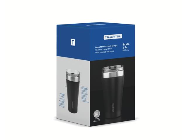 Copo Térmico Tramontina Exata em Aço Inox Preto com Tampa 550 ml - 1