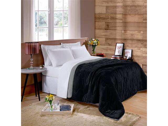 Edredom de Queen Buettner Plush Flannel Preto