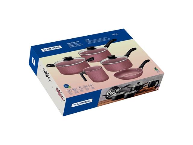 Jogo de Panelas Tramontina em Aluminio Starflon Max Rosa 05 Peças - 1