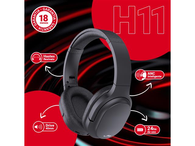 Headphone Bluetooth Lity 5.3  24 Horas ANC Preto (H11) - 1