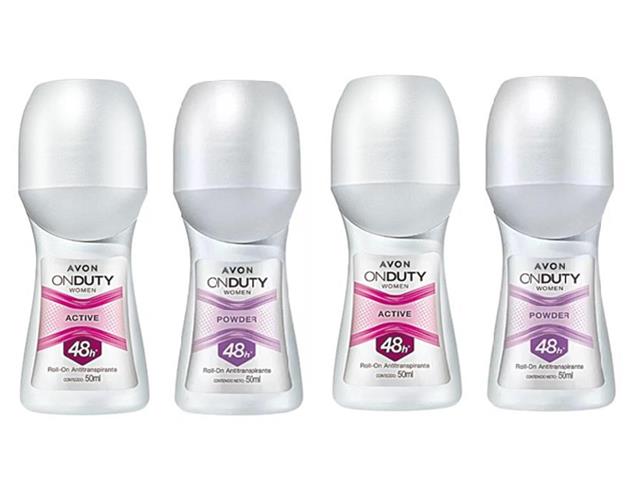 Kit 4 Desodorantes Roll On Avon On Duty Women Active e Powder