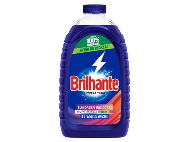 Lava Roupas Líquido Brilhante Limpeza Total 3L...