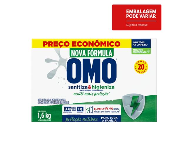 Lava-Roupas Pó Omo Sanitiza & Higieniza Caixa ...