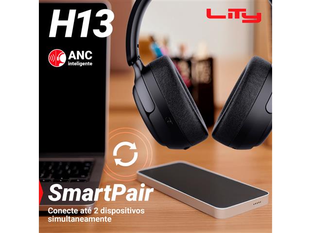 Headphone Bluetooth Lity 5.3  65 Horas ANC Híbrido Preto (H13P) - 7