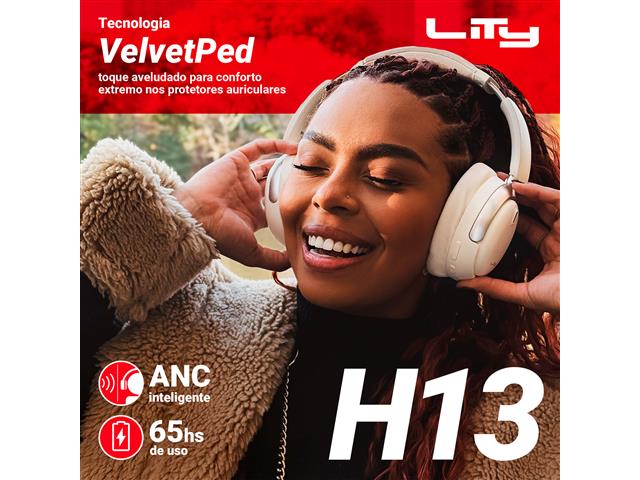 Headphone Bluetooth Lity 5.3  65 Horas ANC Híbrido OffWhite (H13B) - 5
