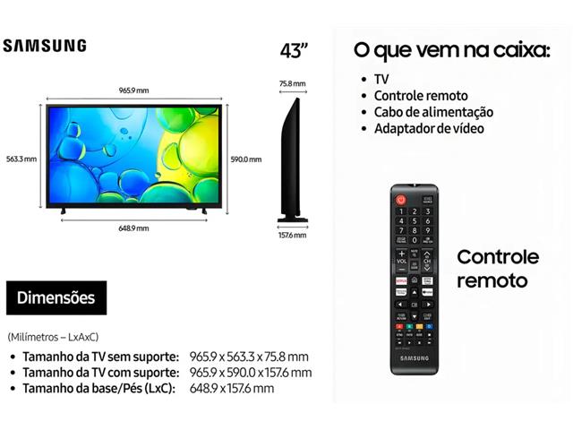 Smart TV LED Samsung 43" Full HD Tizen HDR+ Wi-Fi 2 HDMI USB1 - 8