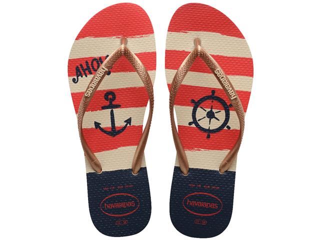 Chinelo Havaianas Slim Nautical Bege Palha/Ros...