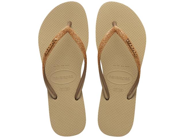 Chinelo Havaianas Slim Glitter Ii Areia/Dourad...