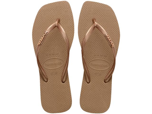 Chinelo Havaianas Sl Sq Logo Met Rose Gold/Rose Gold