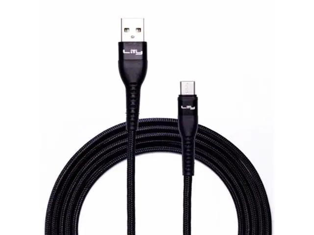 Cable de carga Lity USB-A/USB-C 60W de 2 metros, color negro (C11P)