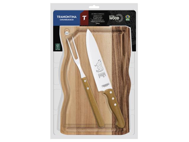 Kit Churrasco Tramontina Aço Inox Cabo Madeira 3pçs - 1