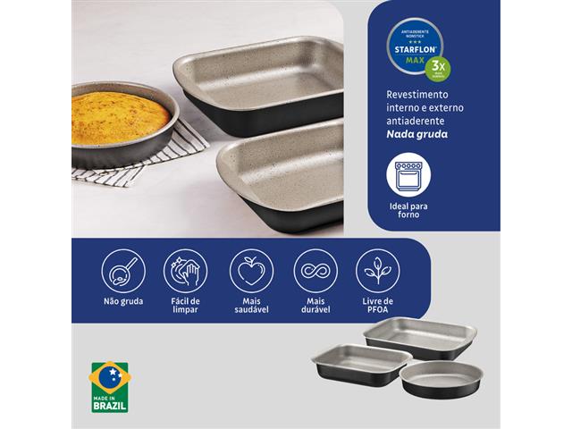 Jogo Assadeiras Tramontina Brasil Antiaderente Preto 3 Peças - 2