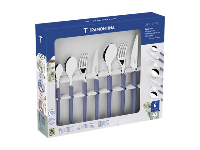 Faqueiro Tramontina Obelline Inox Azul Boreal 42 Peças - 1