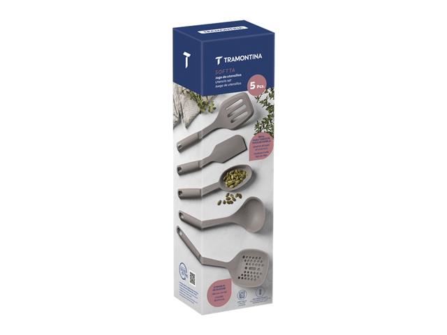 Jogo Utensílios Tramontina Softta Silicone Cinza 5 Peças - 1
