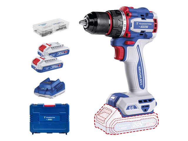 Parafusadeira 20V 66Nm Brushless Kit 2Bat + Ma...