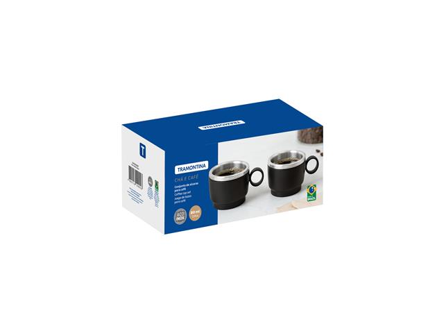 Xícaras Café Tramontina Empilháveis Inox ABS Preto c/ Alça 2p - 1