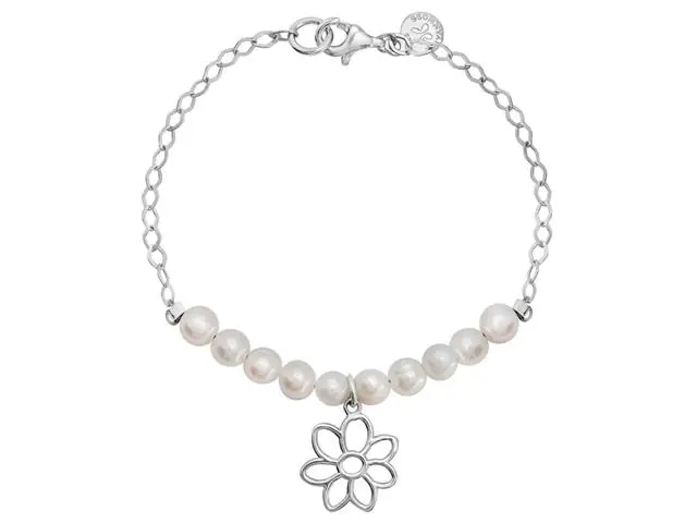 Pulsera de plata Tanya Moss, flor verano con cadena y perlas
