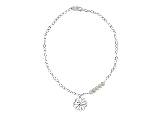 Cadena de plata Tanya Moss, flor con perlas verano
