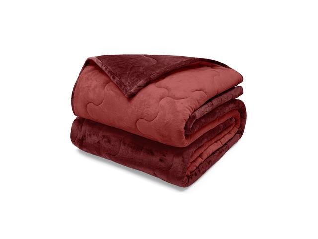 Edredom Casal Plush Flannel Vermelho Escuro/Cl...
