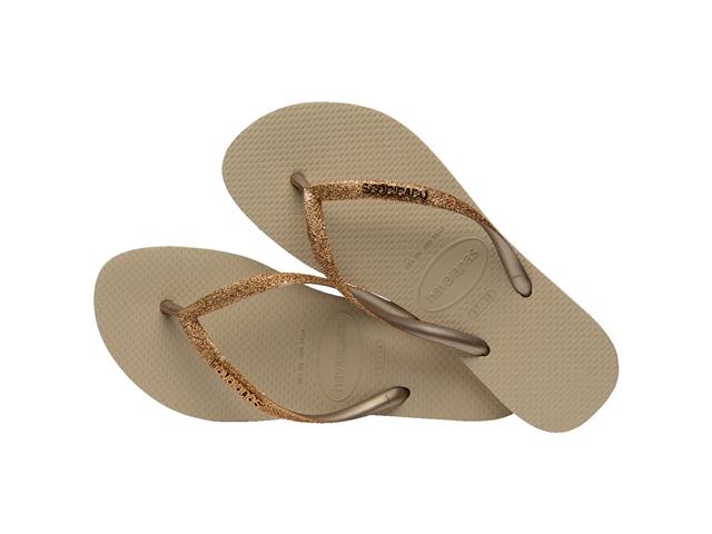 Chinelo Havaianas Slim Glitter Ii Areia/Dourad...