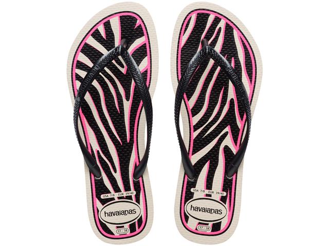 Chinelo Havaianas Slim Animals Bege Palha/Cinz...