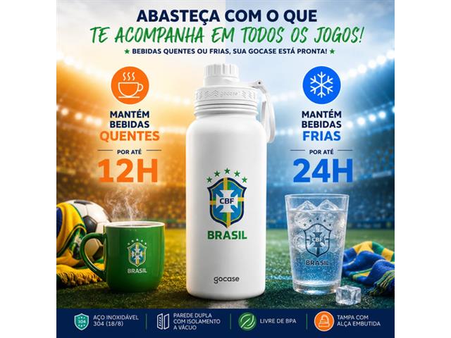 Garrafa Térmica Inox Gocase Copa Mundo Brasil Branca 950ml - 1