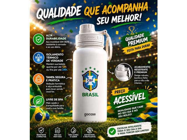 Garrafa Térmica Inox Gocase Copa Mundo Brasil Branca 950ml - 2