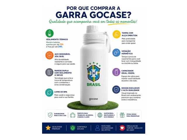 Garrafa Térmica Inox Gocase Copa Mundo Brasil Branca 950ml - 3