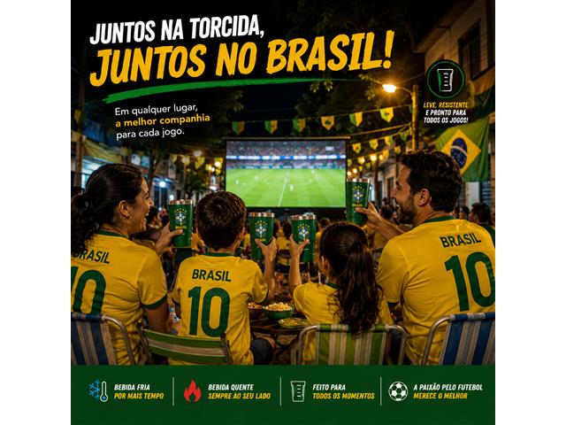 Copo Térmico Gocase Copa Mundo Brasil CBF Inox Verde 470ml - 5