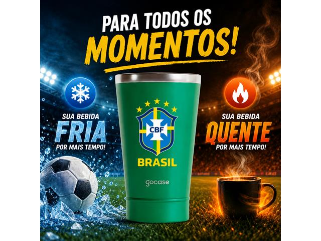 Copo Térmico Gocase Copa Mundo Brasil CBF Inox Verde 470ml - 3