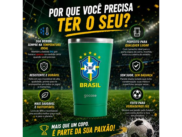 Copo Térmico Gocase Copa Mundo Brasil CBF Inox Verde 470ml - 2