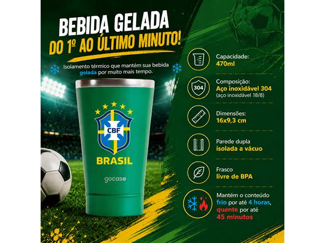 Copo Térmico Gocase Copa Mundo Brasil CBF Inox Verde 470ml - 1