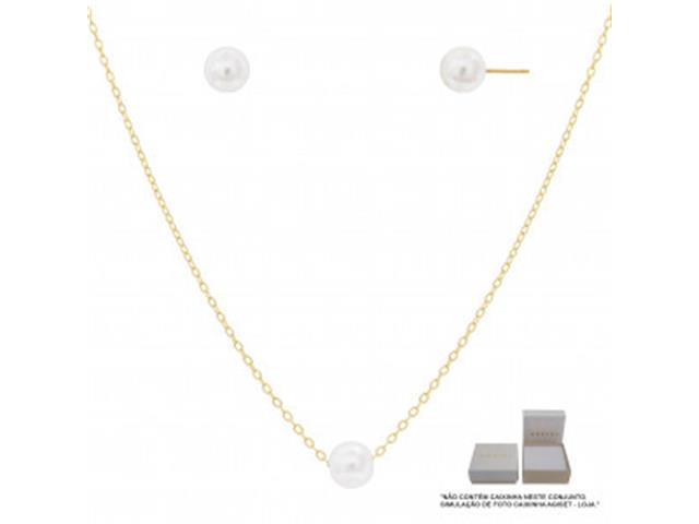 Conjunto cadeado Morana com pérolas dourado 40cm + 5cm - 1