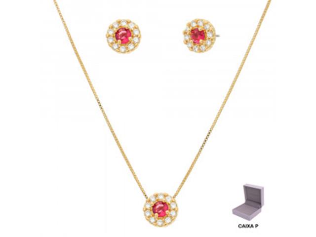 Conjunto Morana com zircônias dourado...