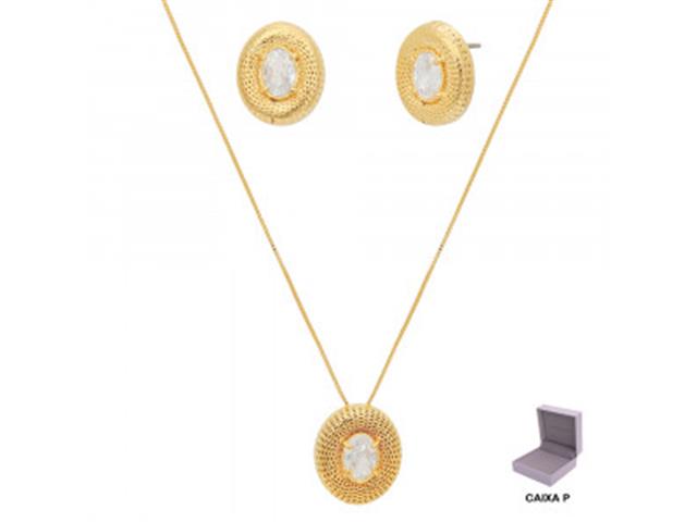 Conjunto oval Morana zircônia dourado...