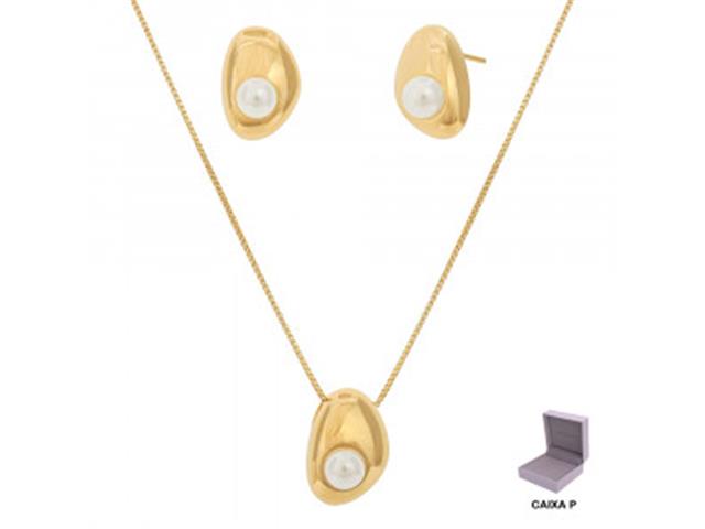 Conjunto liso Morana pérolas veneziana dourado