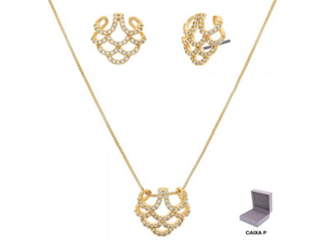 Conjunto Morana cravejado zircônias dourado 40cm + 5cm