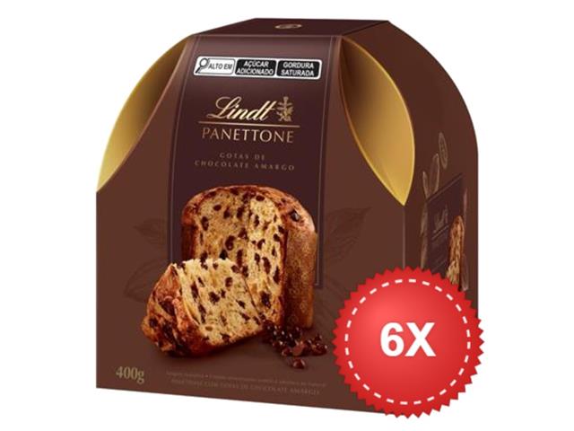 Kit 6 Panettones Lindt Gotas de Chocolate Amar...