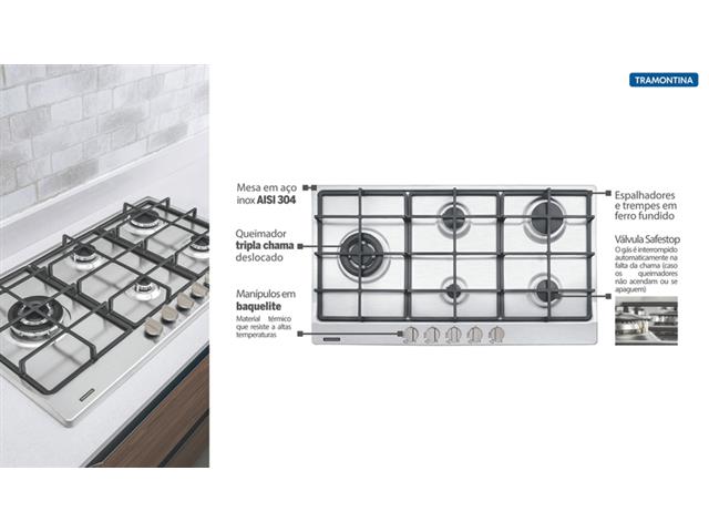 Cooktop a Gás Tramontina Penta Plus 5GX TRI HE 90 Automático 5 Bocas - 1