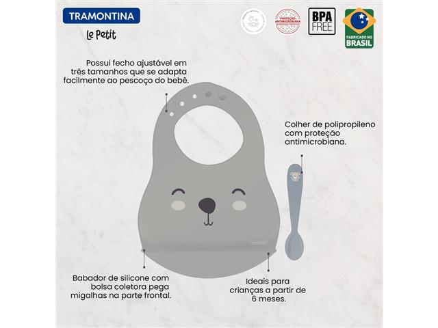 Kit Babador e Colher Infantil Tramontina Le Petit Cinza 2 Peças - 2