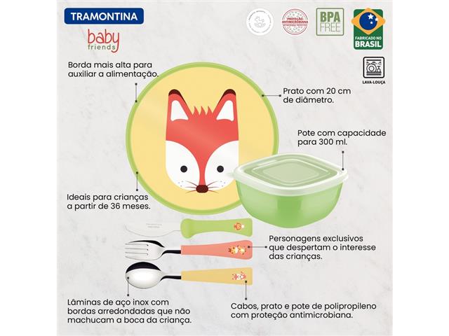 Jogo Infantil Tramontina Baby Friends Colorido Raposa 5 Peças - 3