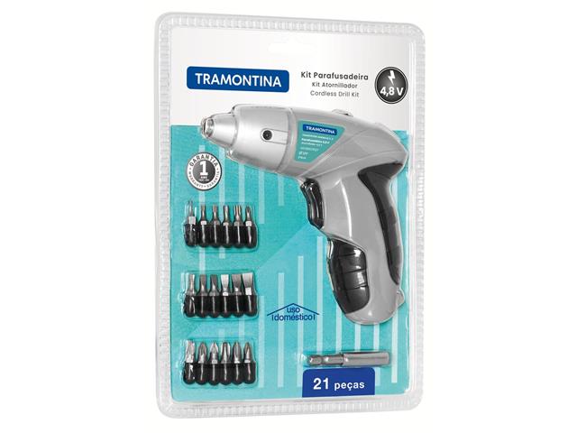 Parafusadeira Tramontina à Bateria 1/4" 4,8V Bivolt com 21 Peças - 1